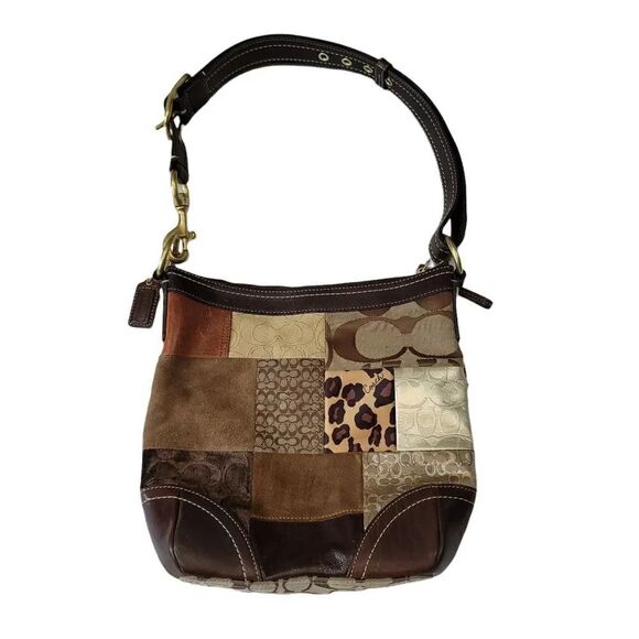 Vintage Coach Animal Print Patchwork Suede, Leather, Canvas & Velvet Hobo Bag - Picture 3 of 15